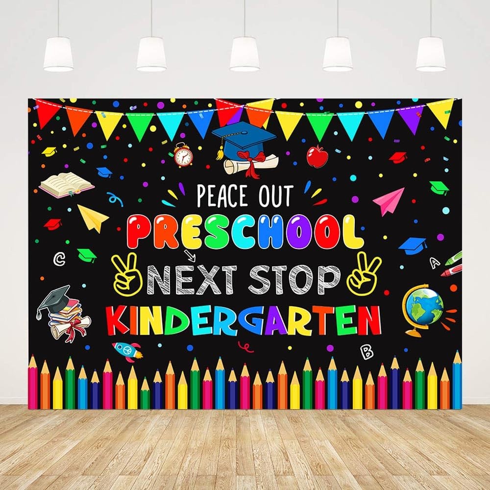 7x5ft Preschool Graduate Backdrop Peace Out Preschool Next Stop Kindergarten Ph