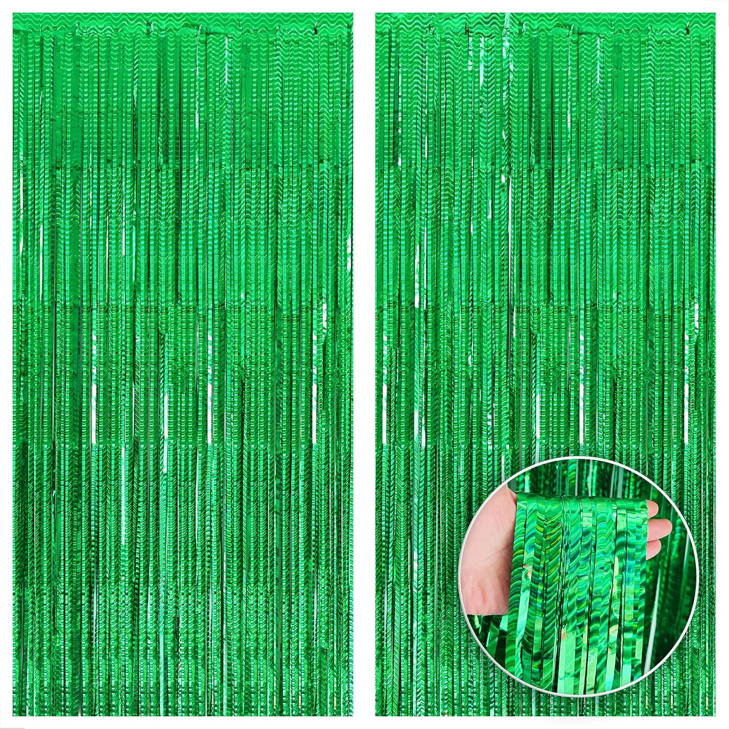Katchon Lazer Green Streamers Backdrop 3.2×8 ft, Pack of 2 for Events