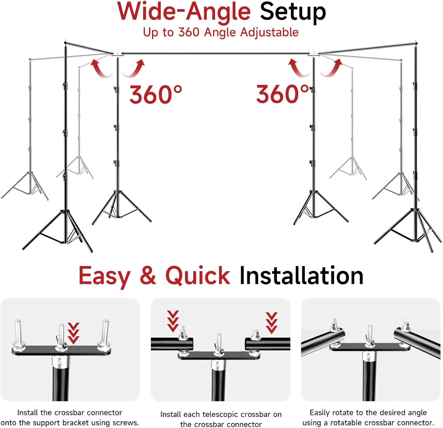 10X30Ft Photo Backdrop Stand, Angle Adjustable Triple Crossbar Extender Mount, P
