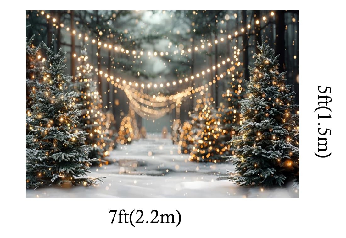 7×5 ft Snowy Forest Christmas Tree Photography Backdrop Winter Photo Prop