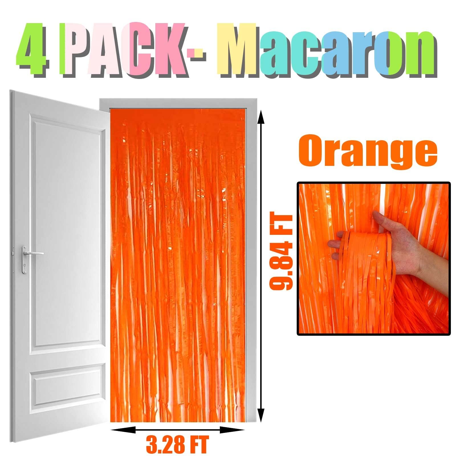 4 PCS Orange Foil Fringe Curtain Backdrop 3.3×9.8 FT Metallic Tinsel