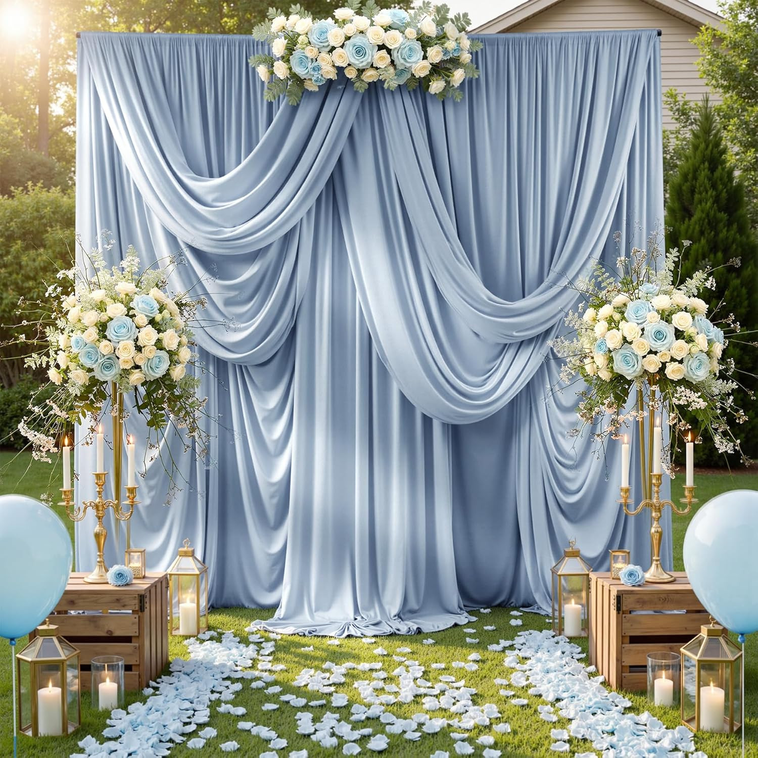 40Ftx12Ft Dusty Blue Backdrop Curtains for Parties, Wrinkle Free Polyester Photo