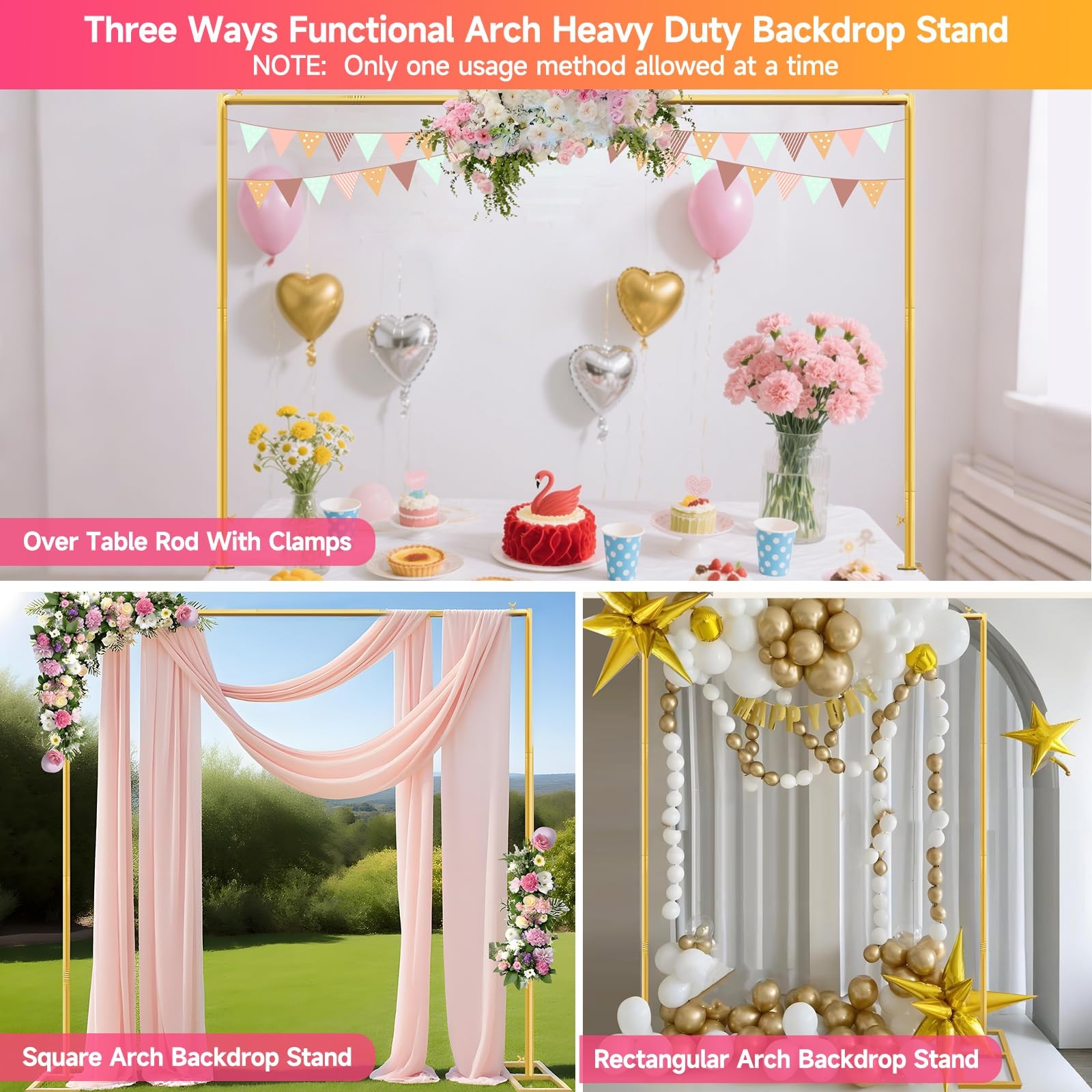Square Backdrop Stand, Wedding Arch Heavy Duty Adjustable Stand, Over The Tab…