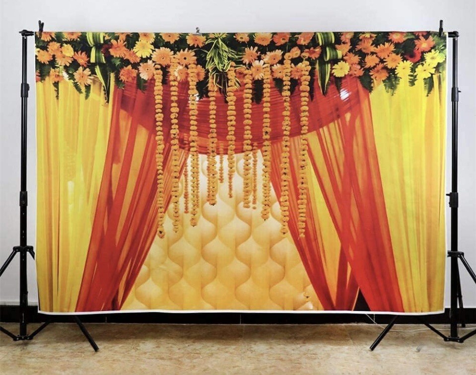 Vibrant Indian Floral Wedding Backdrop -7x6ft- Perfect for Celebrations.