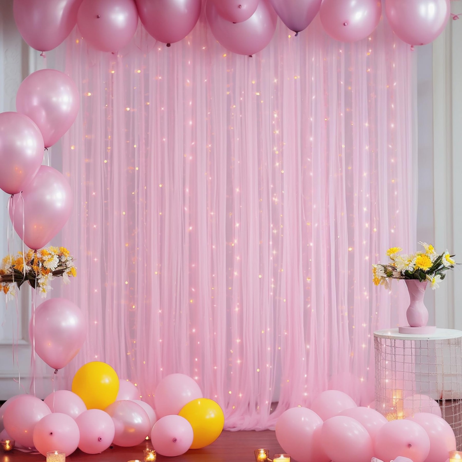 10x10FT Pink Tulle Backdrop Curtains Sheer Photo Wedding Background Decor