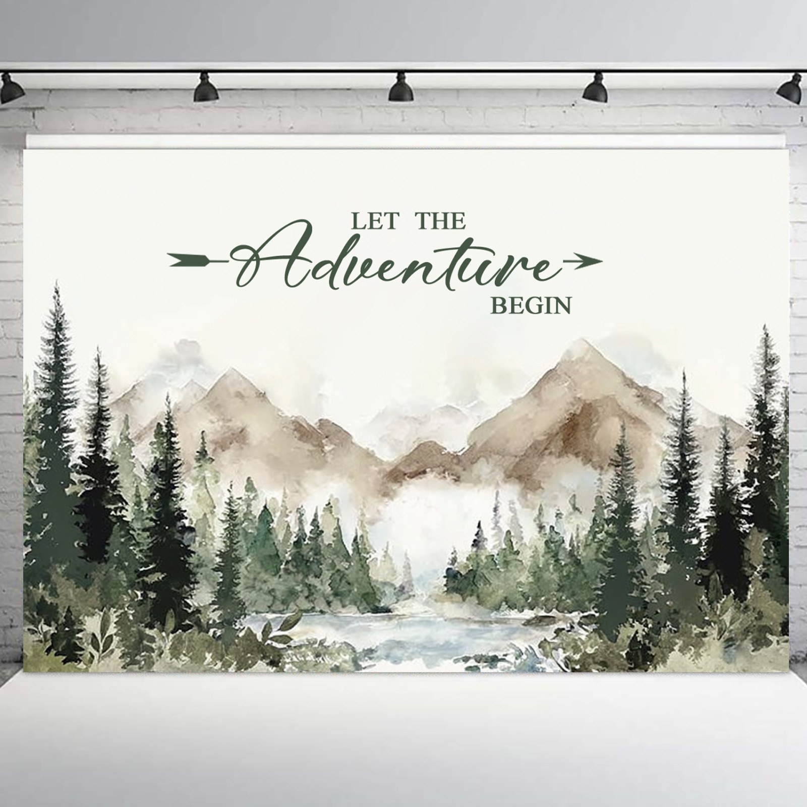 10x8ft Adventure Awaits Baby Shower Backdrop Mountain Woodland Photo Background