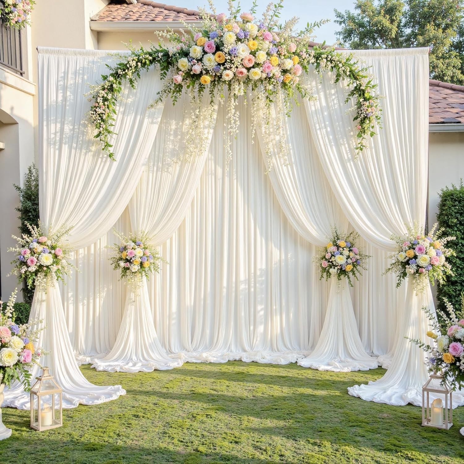 20ft x 10ft Wrinkle Free Ivory Backdrop Curtain for Parties, 4 Panels 5x10ft Sil