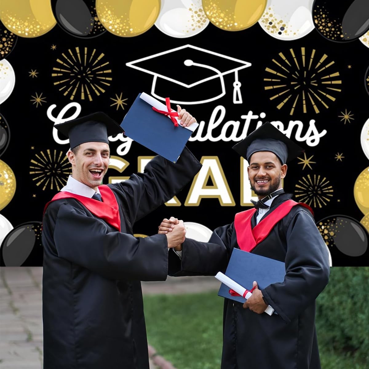 10x8ft Class Of 2025 Graduation Backdrop Black Gold Congrats Grad Photo Booth