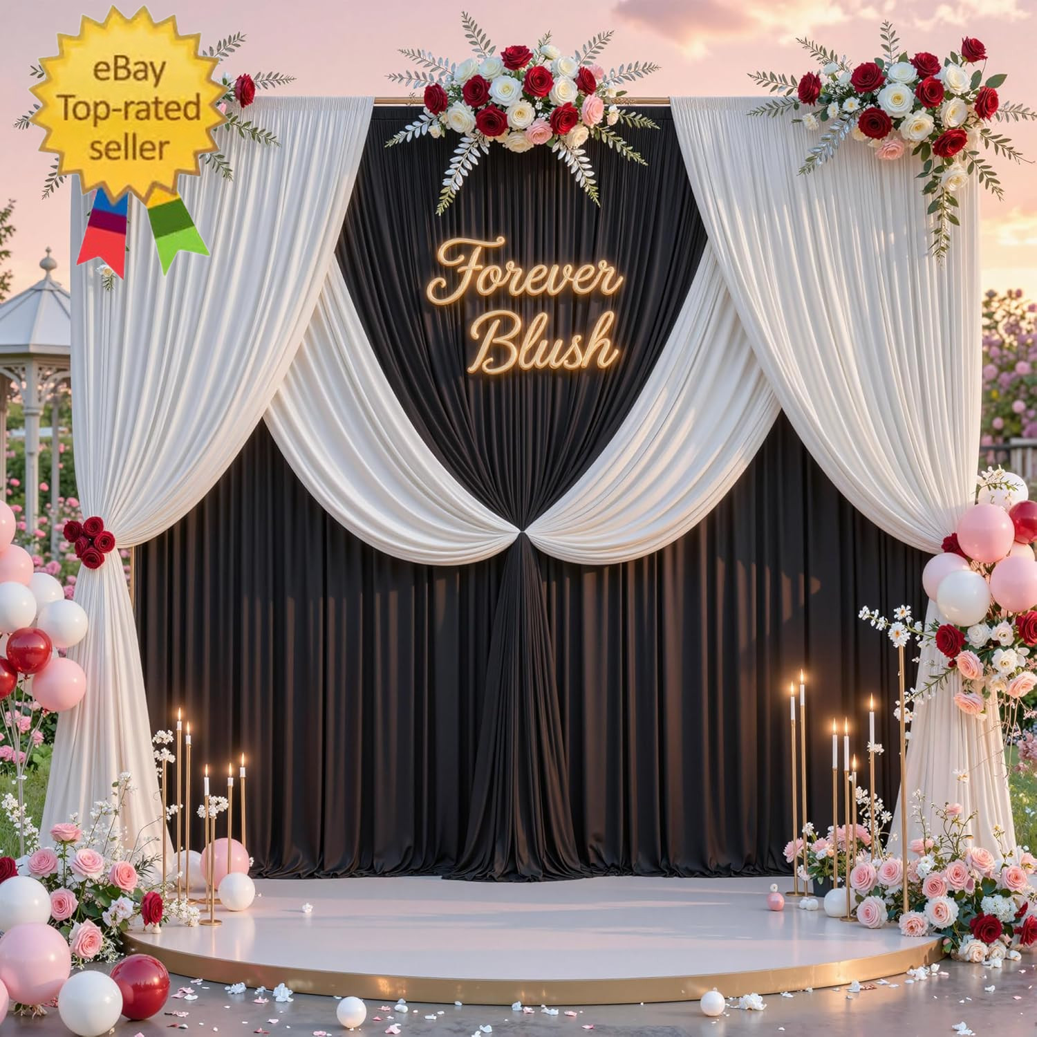 40 Ft X 10 Ft Wrinkle Free Black Backdrop Curtain for Parties, 8 Panels 10Ft Pol