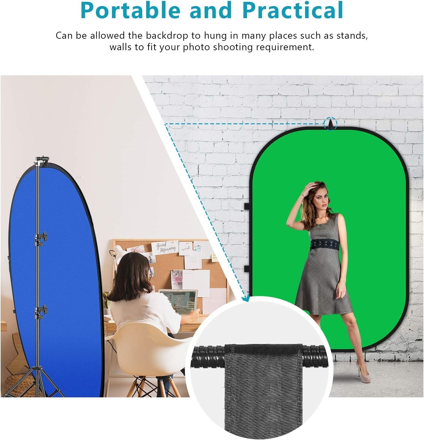 Versatile 5x7ft Green & Blue Reversible Backdrop – Ideal for Photography & Video