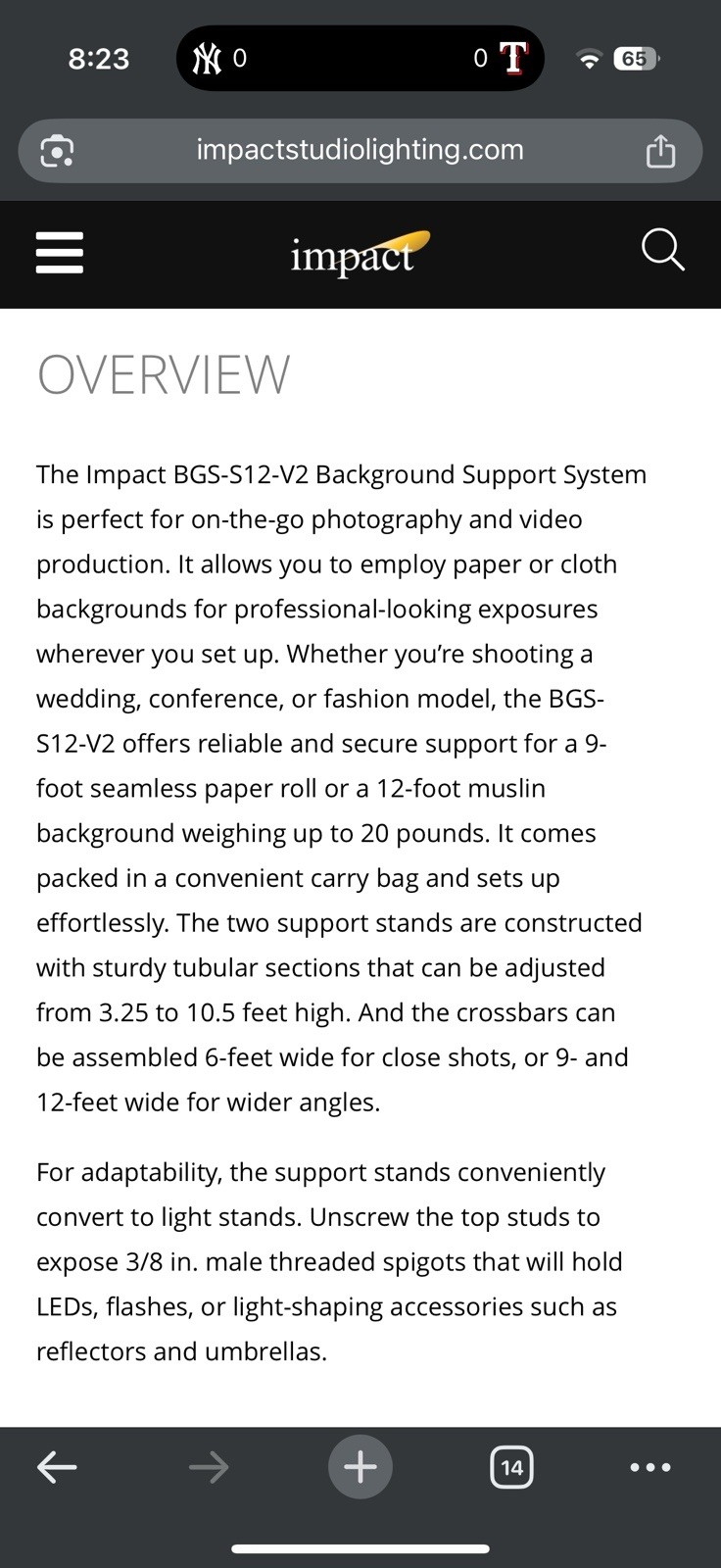 Impact Background Support System V2 – 12′ Wide