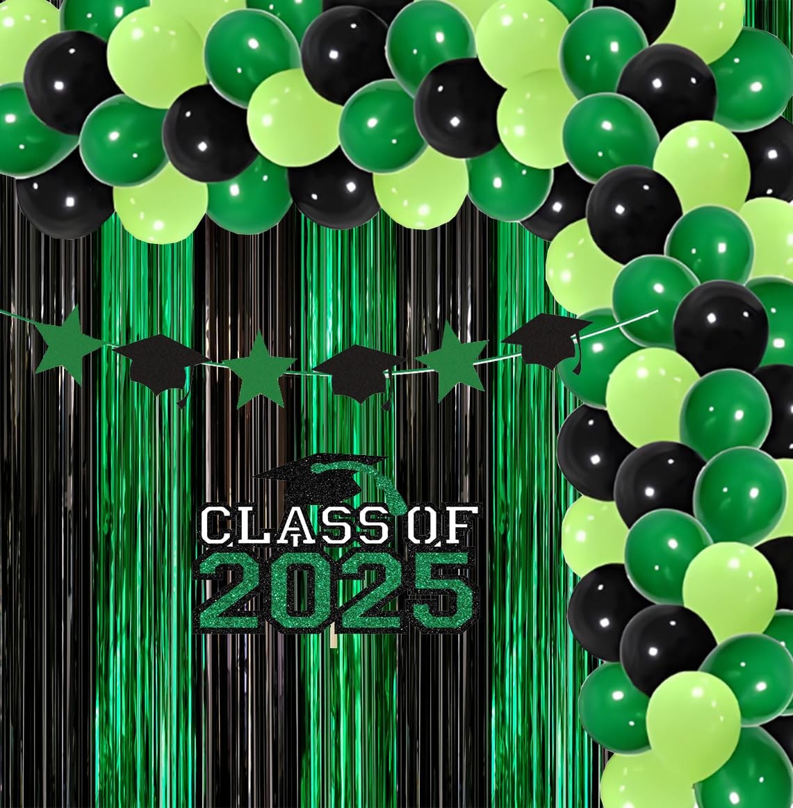 2 Pack 3.3×6.6ft Black Green Metallic Tinsel Foil Fringe Backdrop Window Door…