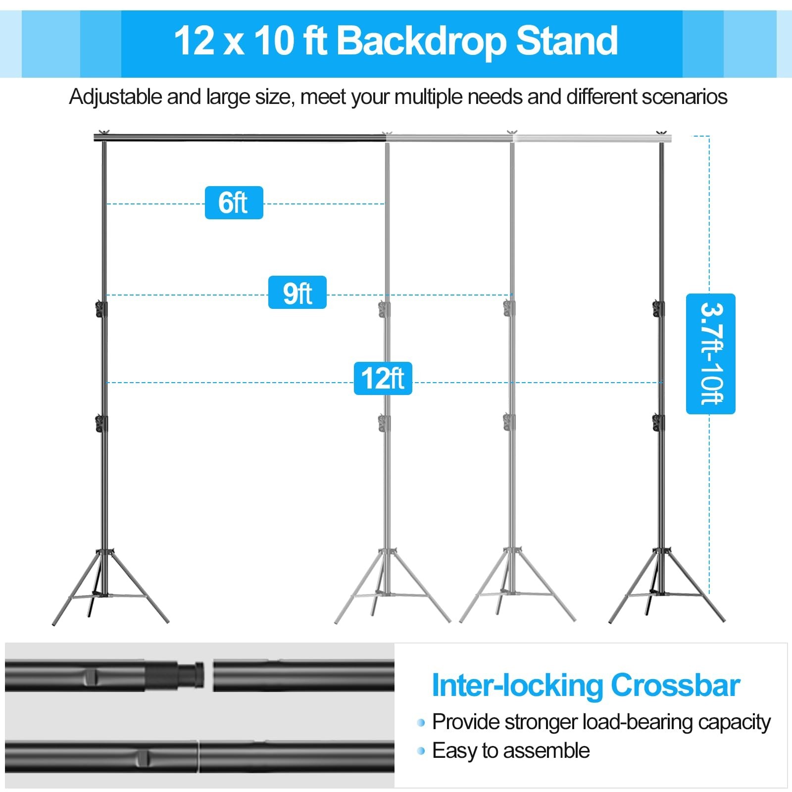EMART Heavy Duty Backdrop Stand 10 x 12ft Photo Video Studio Adjustable Photo…