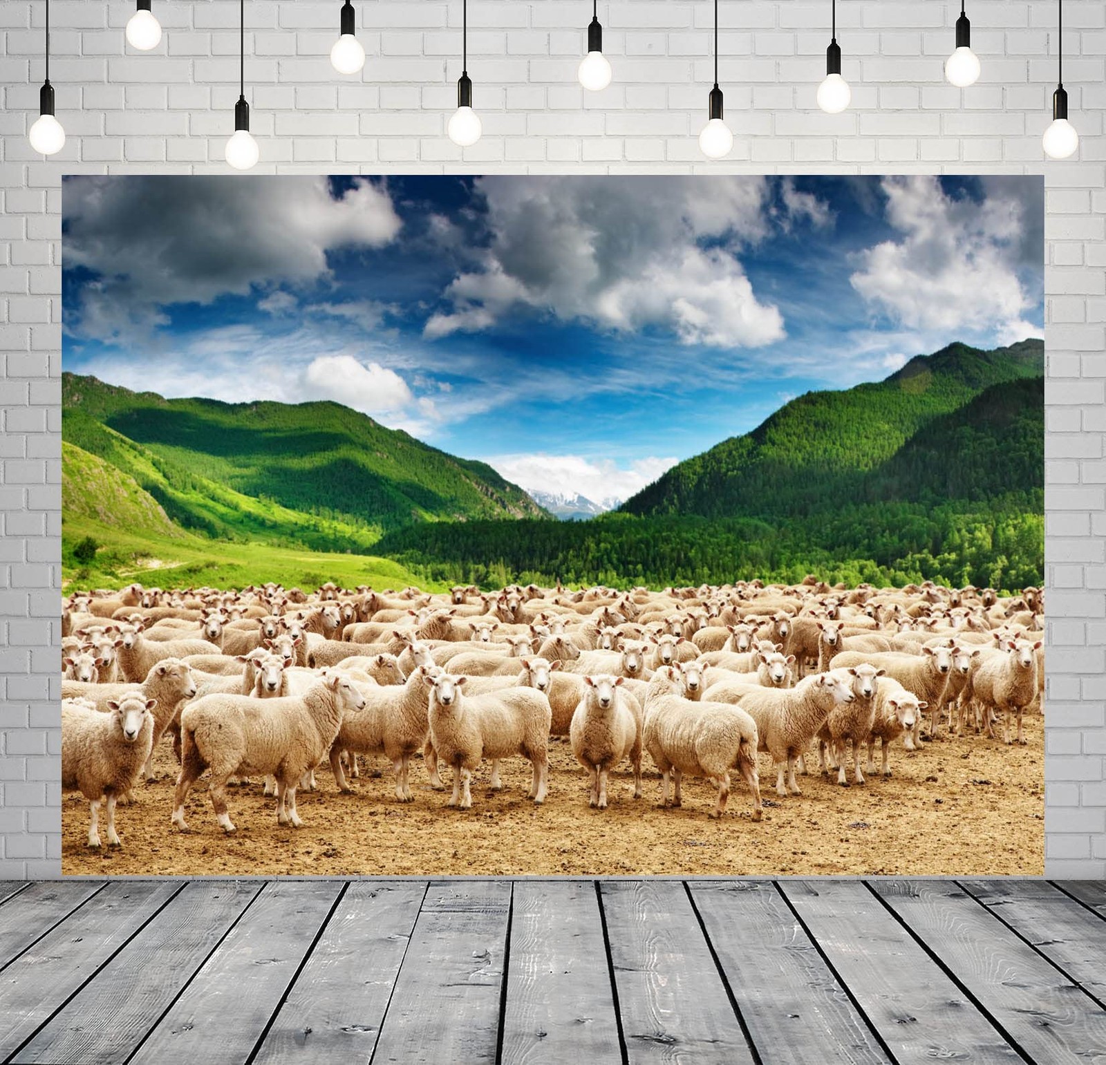 BELECO 7x5ft Fabric Rural Pasture Herd of Sheep Backdrop for 7x5FT, A13728