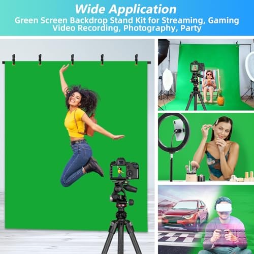 JEBUTU Green Screen Backdrop Kit with Stand, 5X6.5ft 5 x 6.5 Ft,