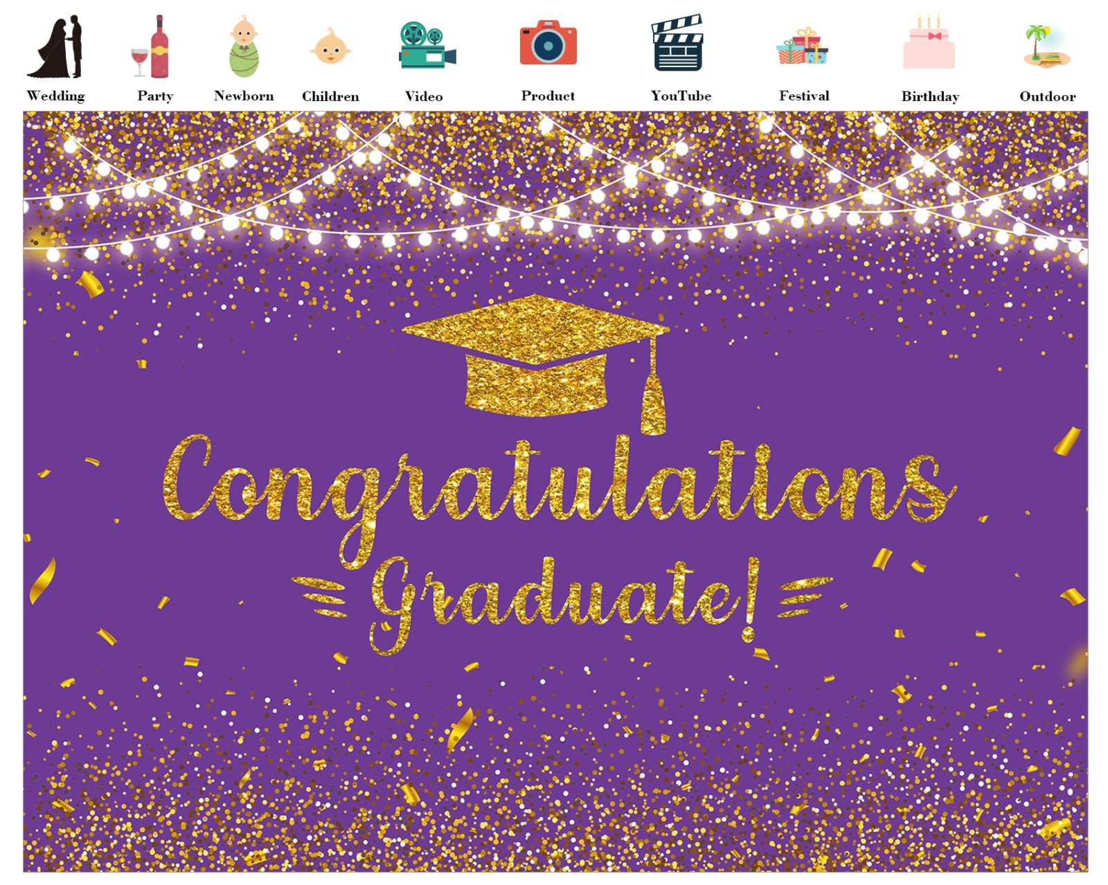 10x8ft 2026 Graduation Backdrop Banner Purple Congrats Grad Photo Background
