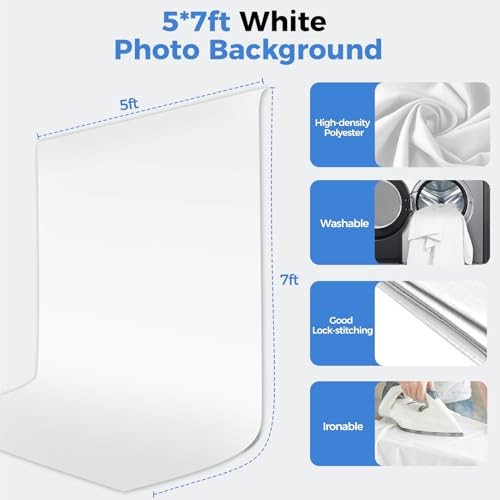 5 * 6.5ft White Photo Backdrop with Stand Kit for Photography Video 5X6.5FT
