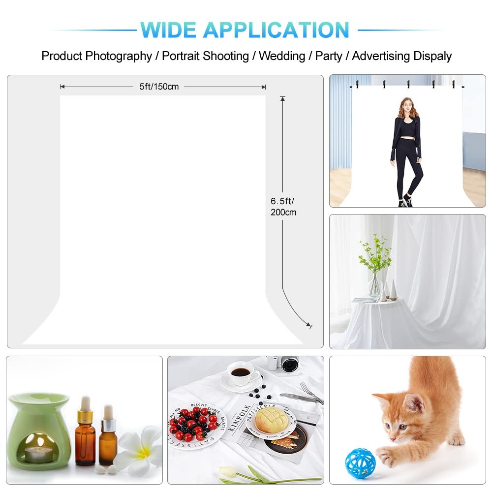 White Backdrop with Stand for Photoshoot, 5X6.5ft White Photo Backdrop with T…