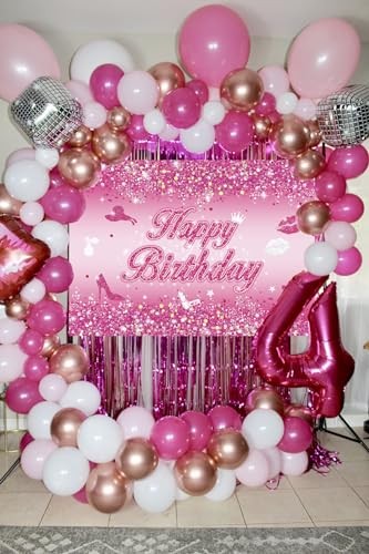 Pink Flash Birthday Backdrop Hot Pink Shining Sequins Photography 7x5FT