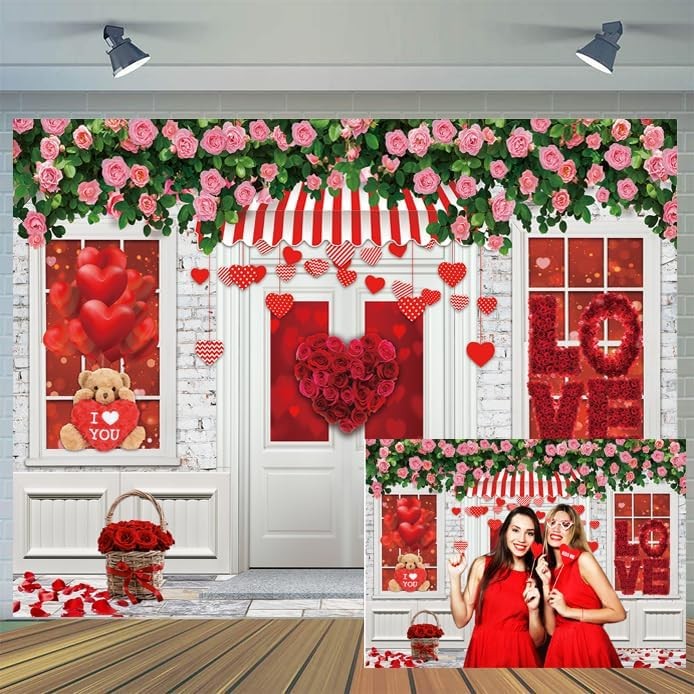 8×6 FT Valentine Day Pink Rose Flower Brick Wall Wedding Backdrop D807