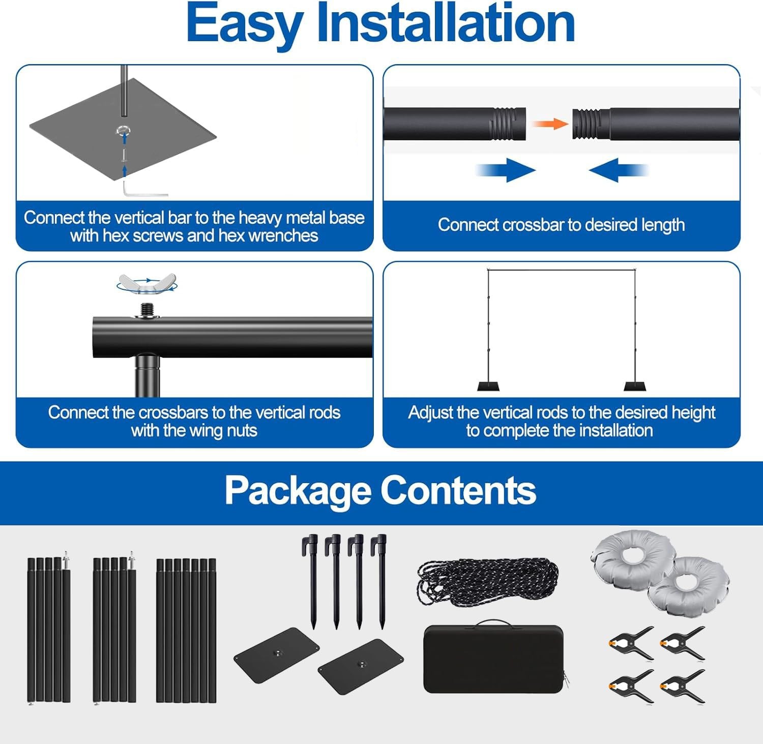 7.5x10FT Adjustable Backdrop Stand Kit – Heavy Duty Iron Photography Backgrou…