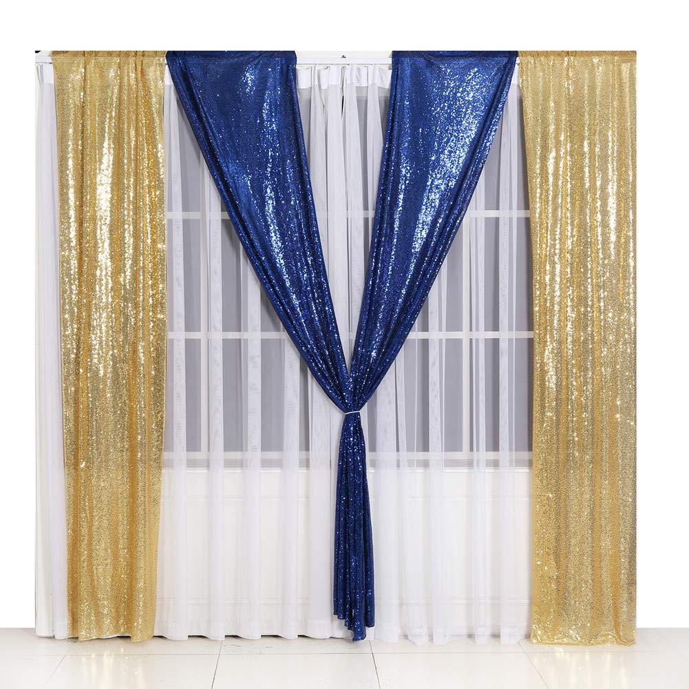 2pcs 2FT x 8FT Sequin Backdrop Curtain, Navy Blue, Sparkly, Wedding, Party