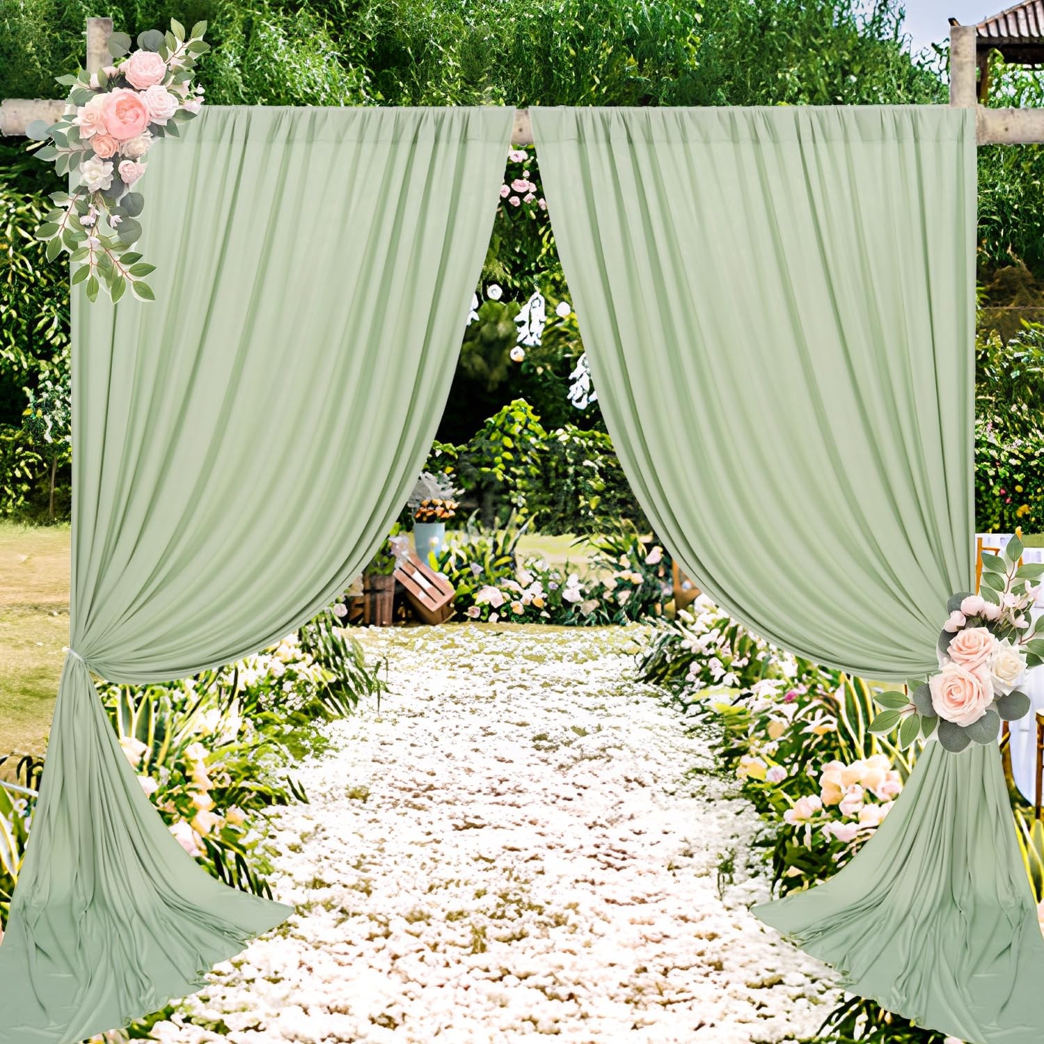 2 Packs 5.5x10ft Photography Backdrop Drapes, Sage Green, Wedding, Party, Stage