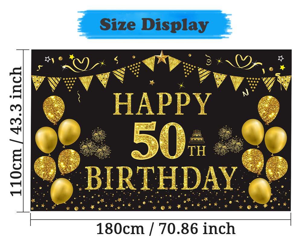 50th Birthday Backdrop Gold and Black 5.9 X 3.6 Fts Happy Birthday Party Deco…