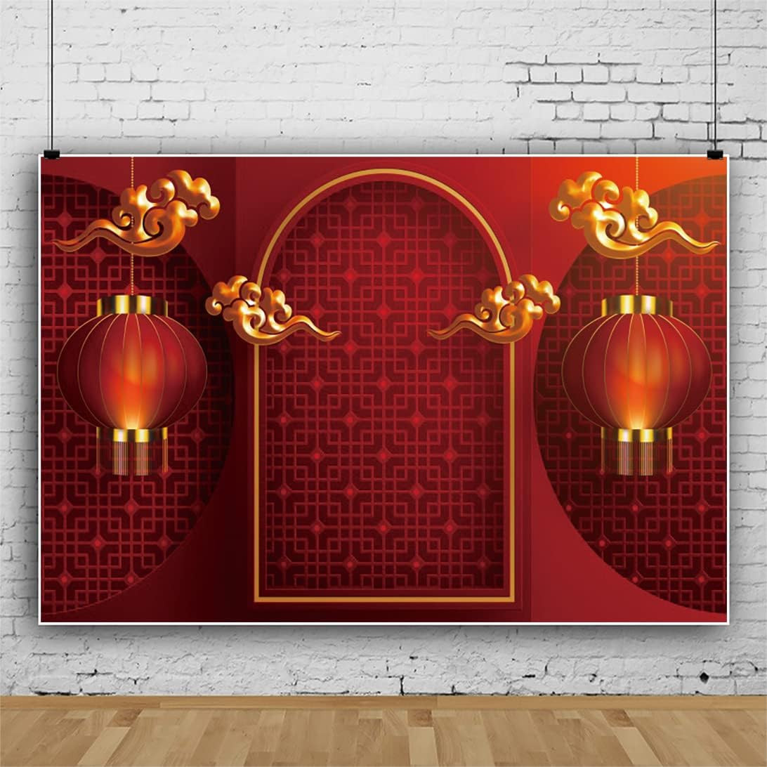 DASHAN Chinese New Year Photography Backdrop Red Lantern Spring Festival 7X5Ft B