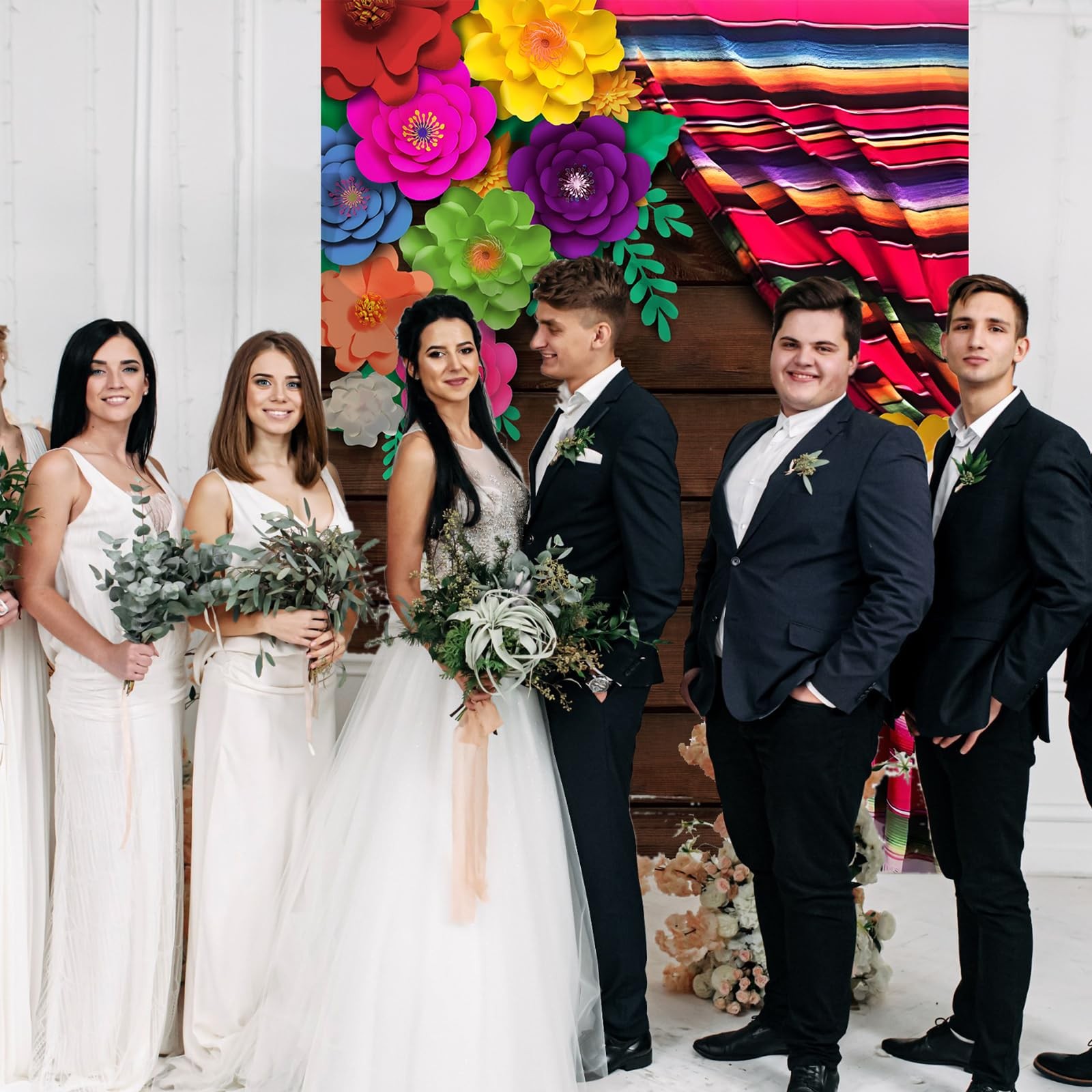 Mexican Fiesta 8x5ft Party Theme Flowers Wood Grain Photo Booth Backdrop