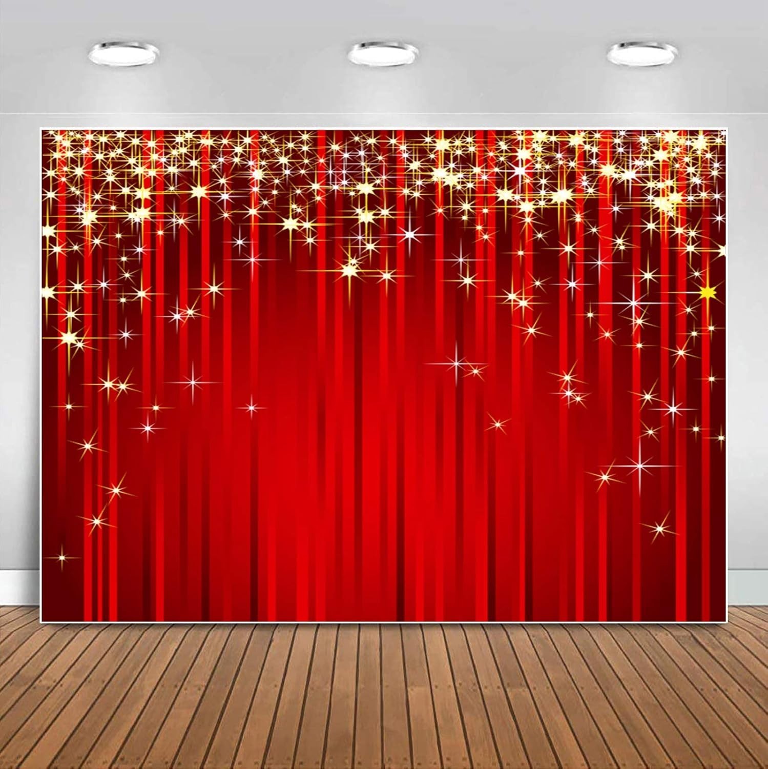 7x5ft Gold Starry Red Photography Backdrop Glitter Golden Star Stripes Backgr…