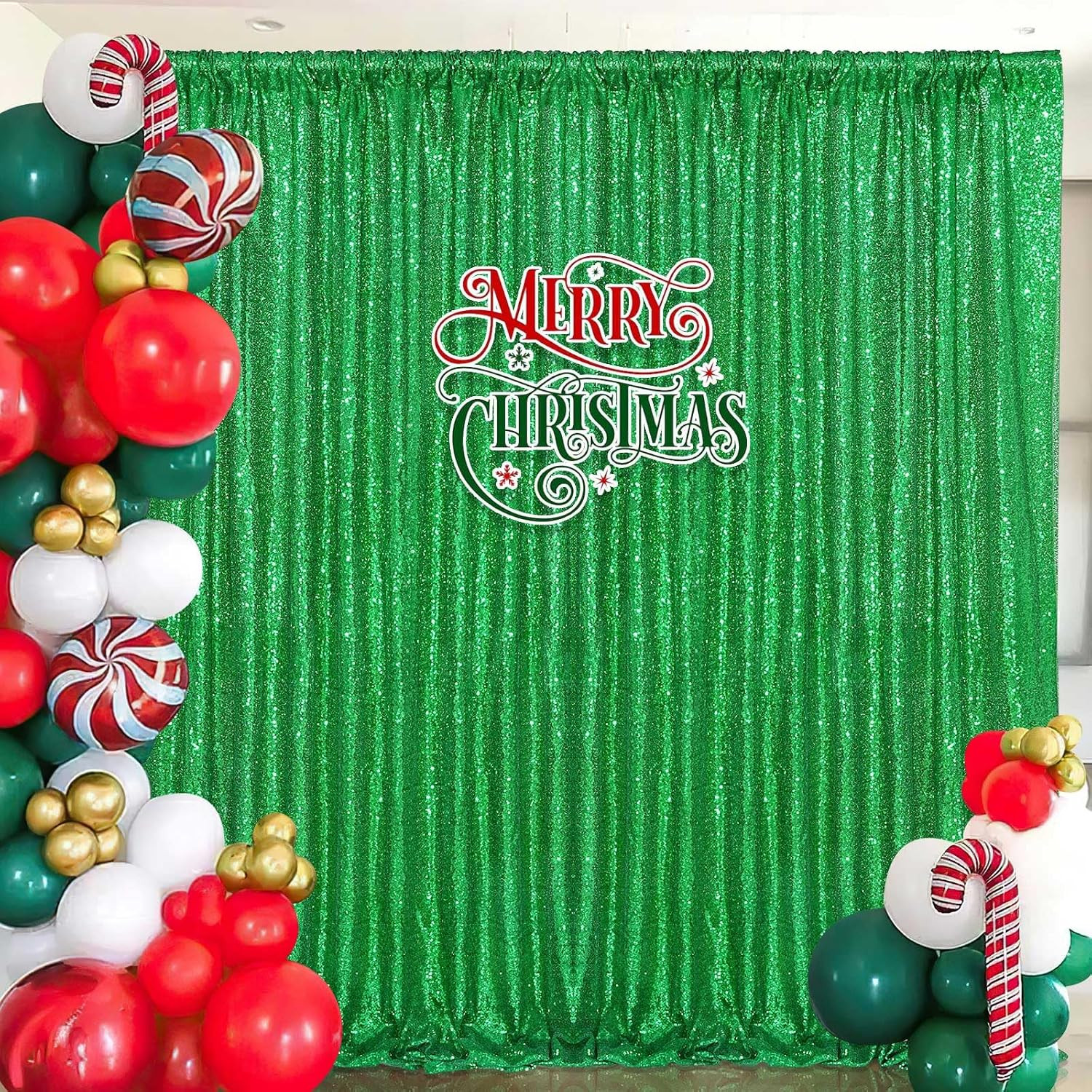 7ft x 7ft Green Sequin Backdrop Curtain Party Backdrop Curtain for Sparkly Birth