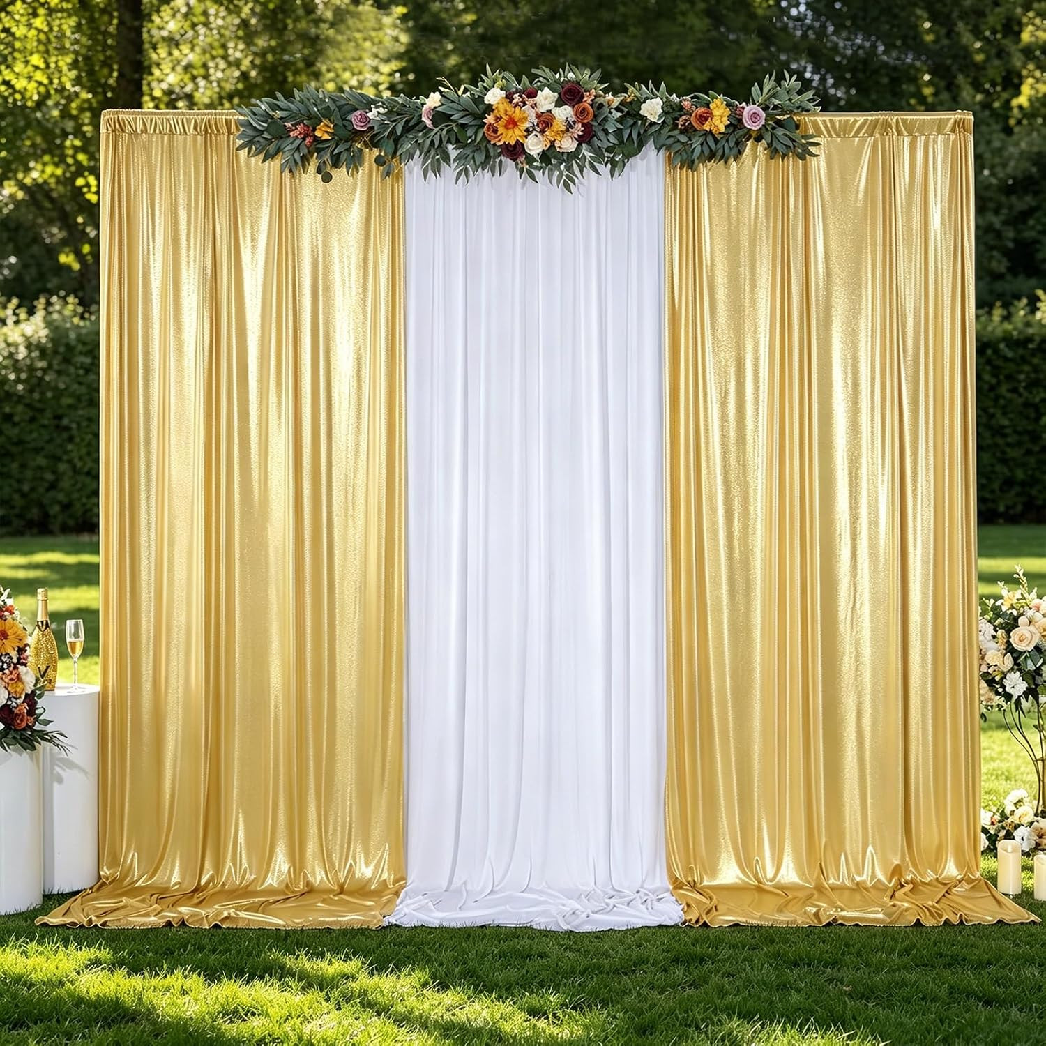 10x10FT Gold Sequin Backdrop Curtain – 2 Panels 5ft(W) x 10ft(H) Wrinkle Free Sh
