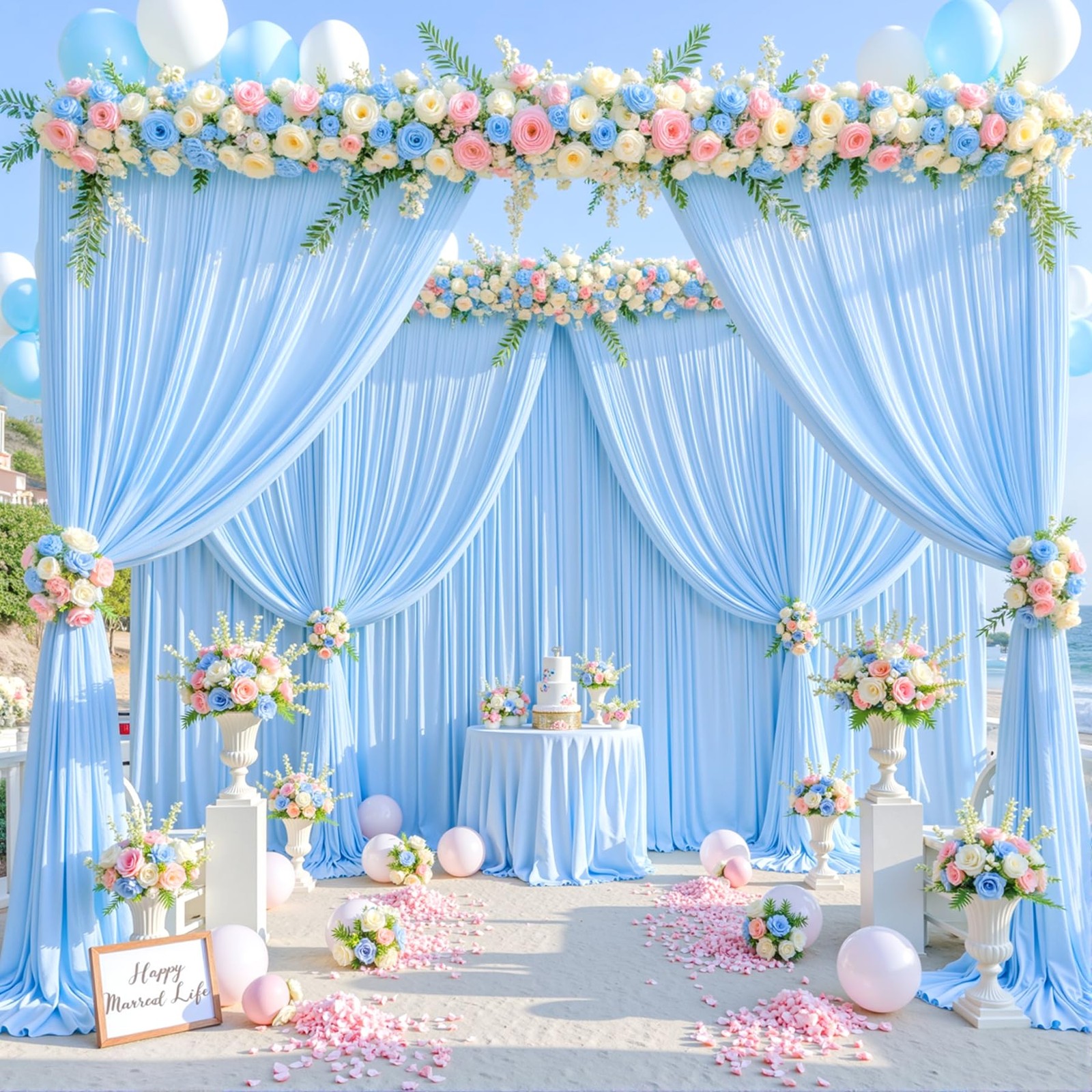 10x10ft Baby Blue Backdrop Curtain Wrinkle Free Light Blue Party Decor