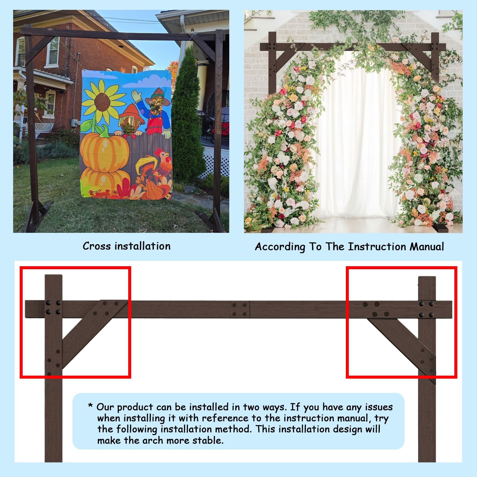 Wooden Wedding Arch Frame 7.48 FT Square Wood Arch Wedding Arbor Backdrop for…