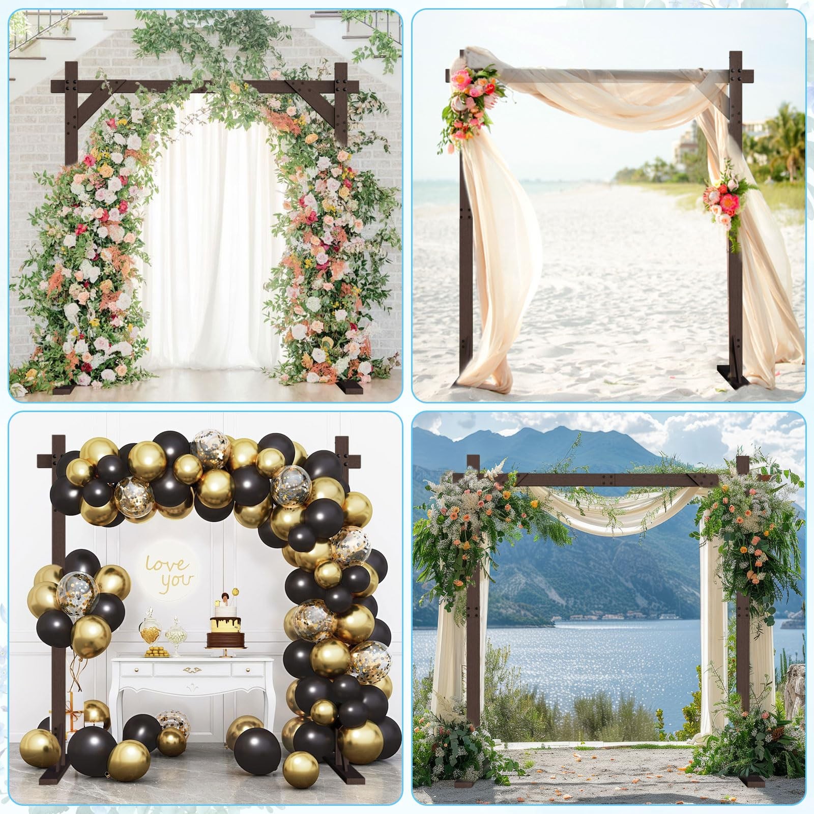 Wooden Wedding Arch Frame 7.48 FT Square Wood Arch Wedding Arbor Backdrop for…