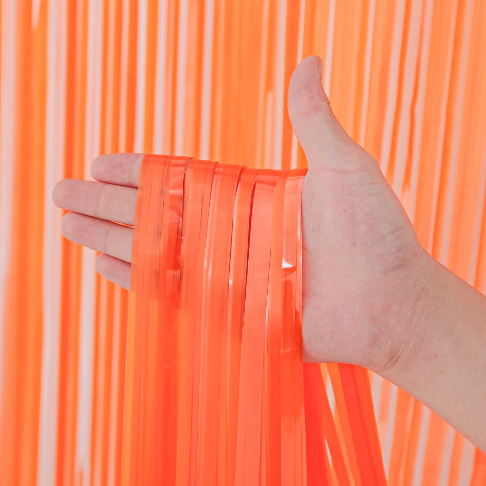 3 PCS Orange Foil Fringe Backdrop Curtains Tinsel Streamers Party 3.3×8.2 FT