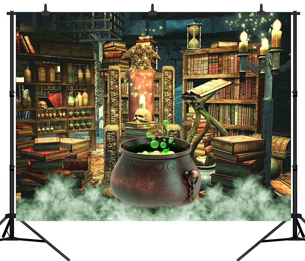 Halloween Photography Backdrop Witch Magic Cauldron Bookshelf in Spooky Room …