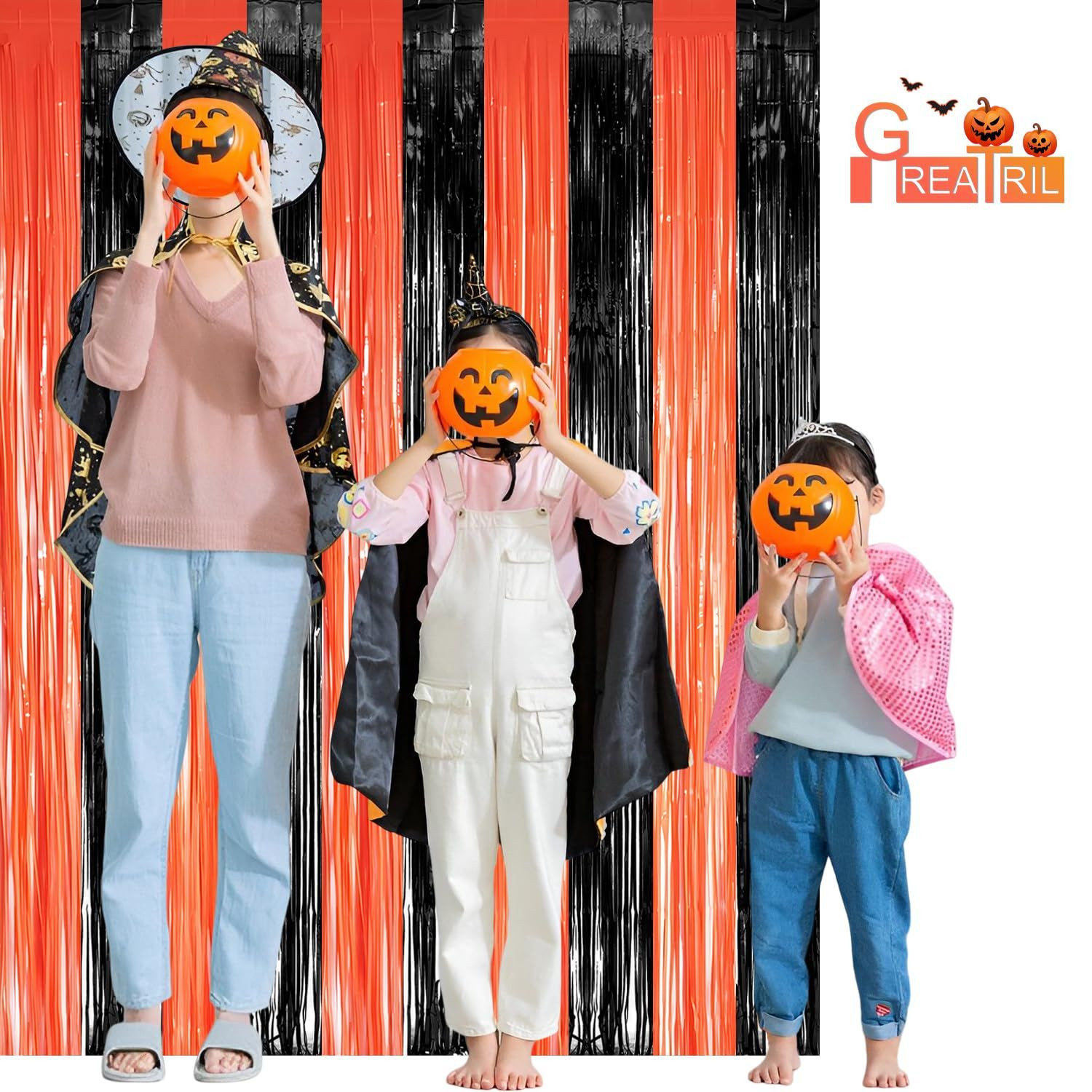 Black Orange Streamers Party Backdrop – GREATRIL 3.2ft x 8.2ft,