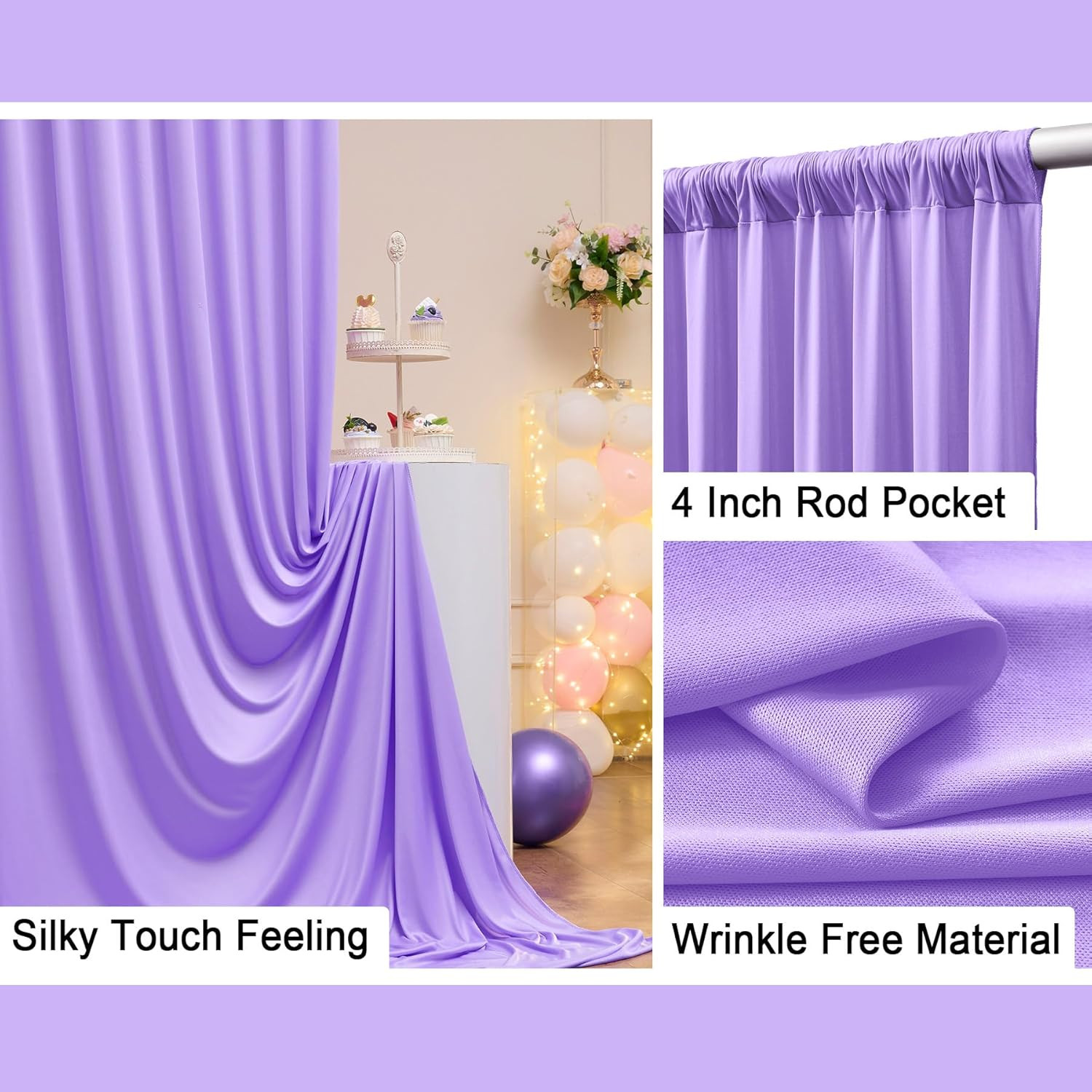 Lavender 40ft x 10ft Wrinkle-Free Backdrop Curtain for Parties & Photoshoots