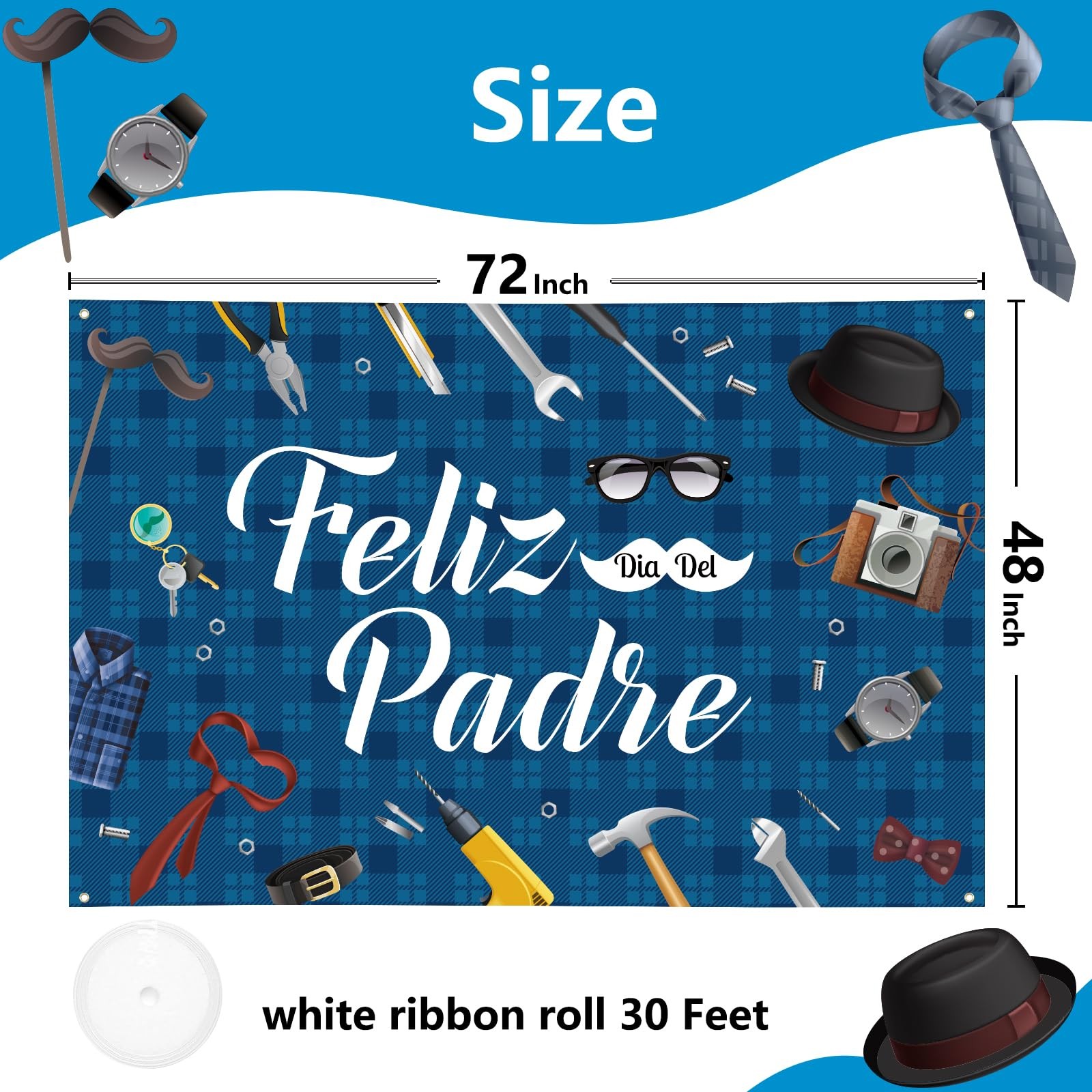 Large Fathers Day Banner Decorations 72″ X 48″ Feliz Día Del Padre Backdrop Span