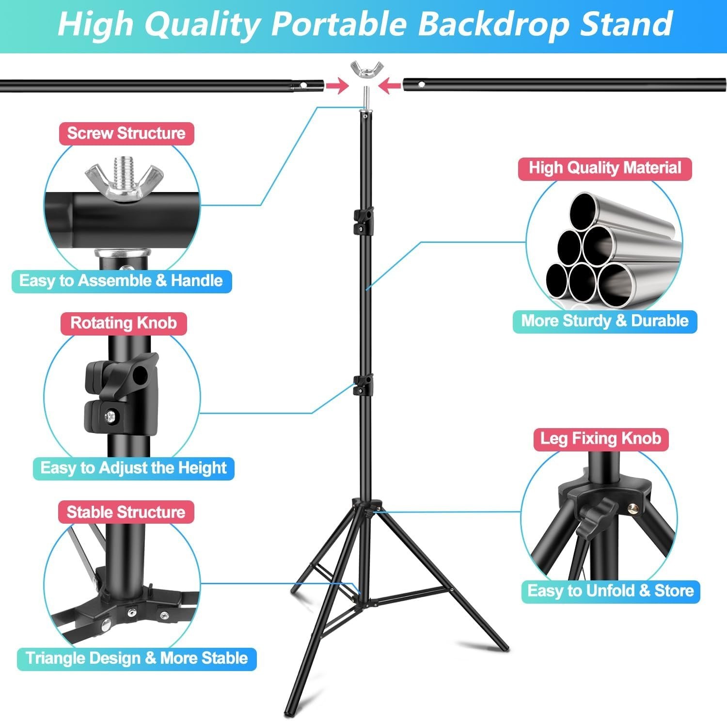 Green Screen Backdrop Kit with Stand 5X6.5ft Portable for Streaming Video