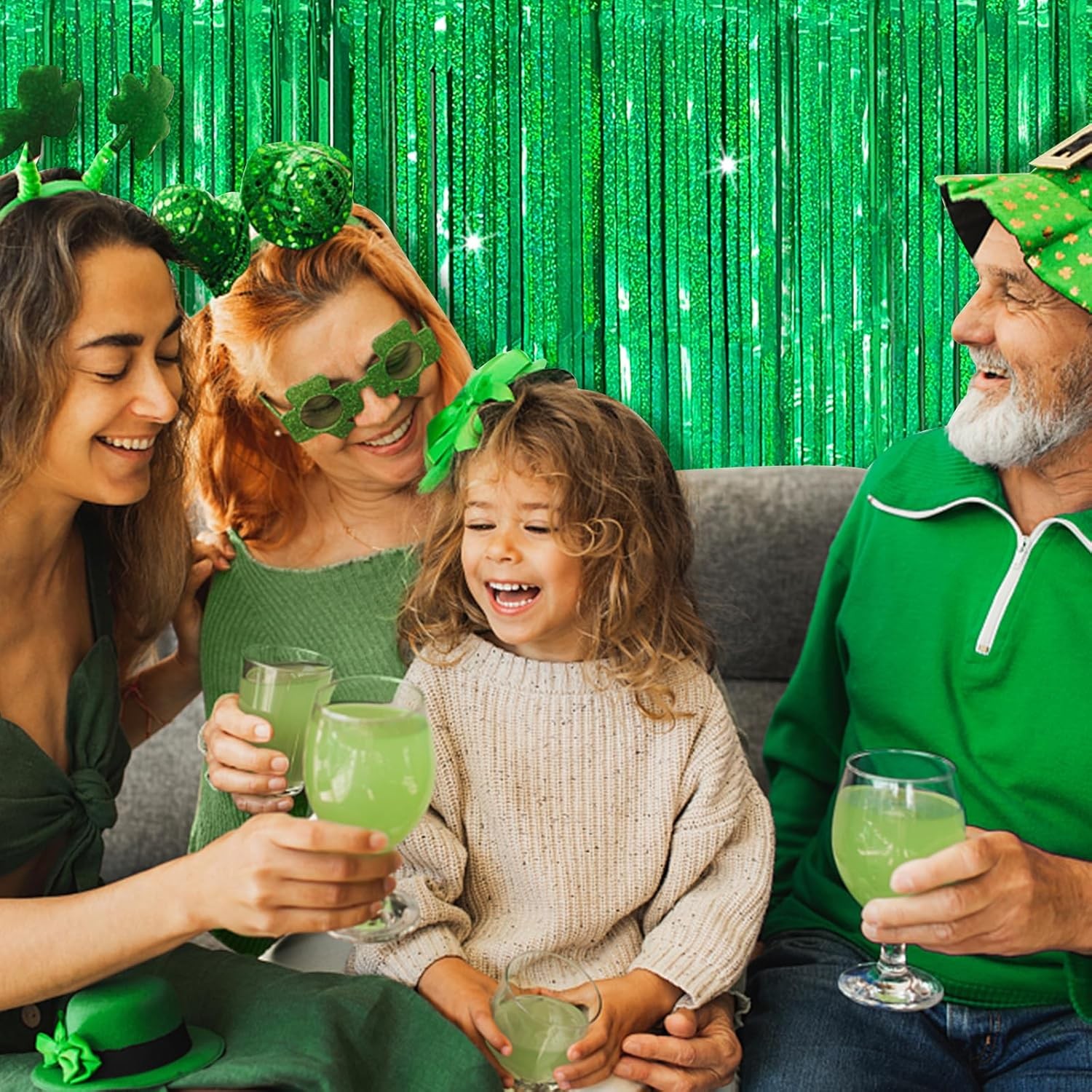 Tinsel Curtain Party Backdrop Green Birthday Decorations 2 2 Pack,