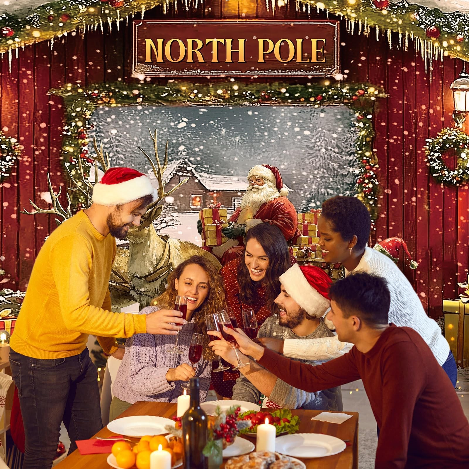 6 x 13 ft Christmas Garage Door Banner Cover North Pole Snowy Xmas Tree Photo…