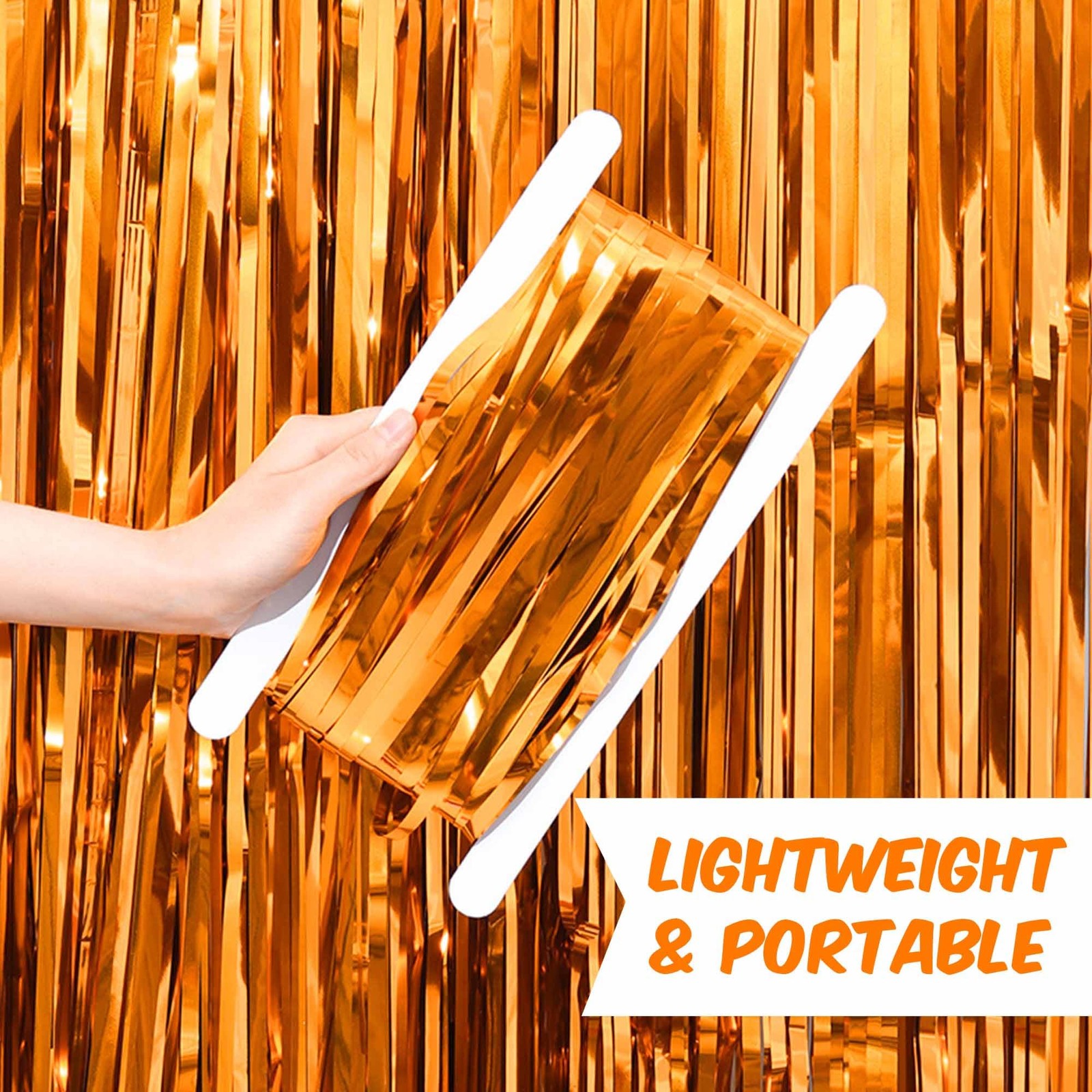 Orange Foil Fringe Curtain Backdrops Metallic Streamers Tinsel Photo 6 PACK Box