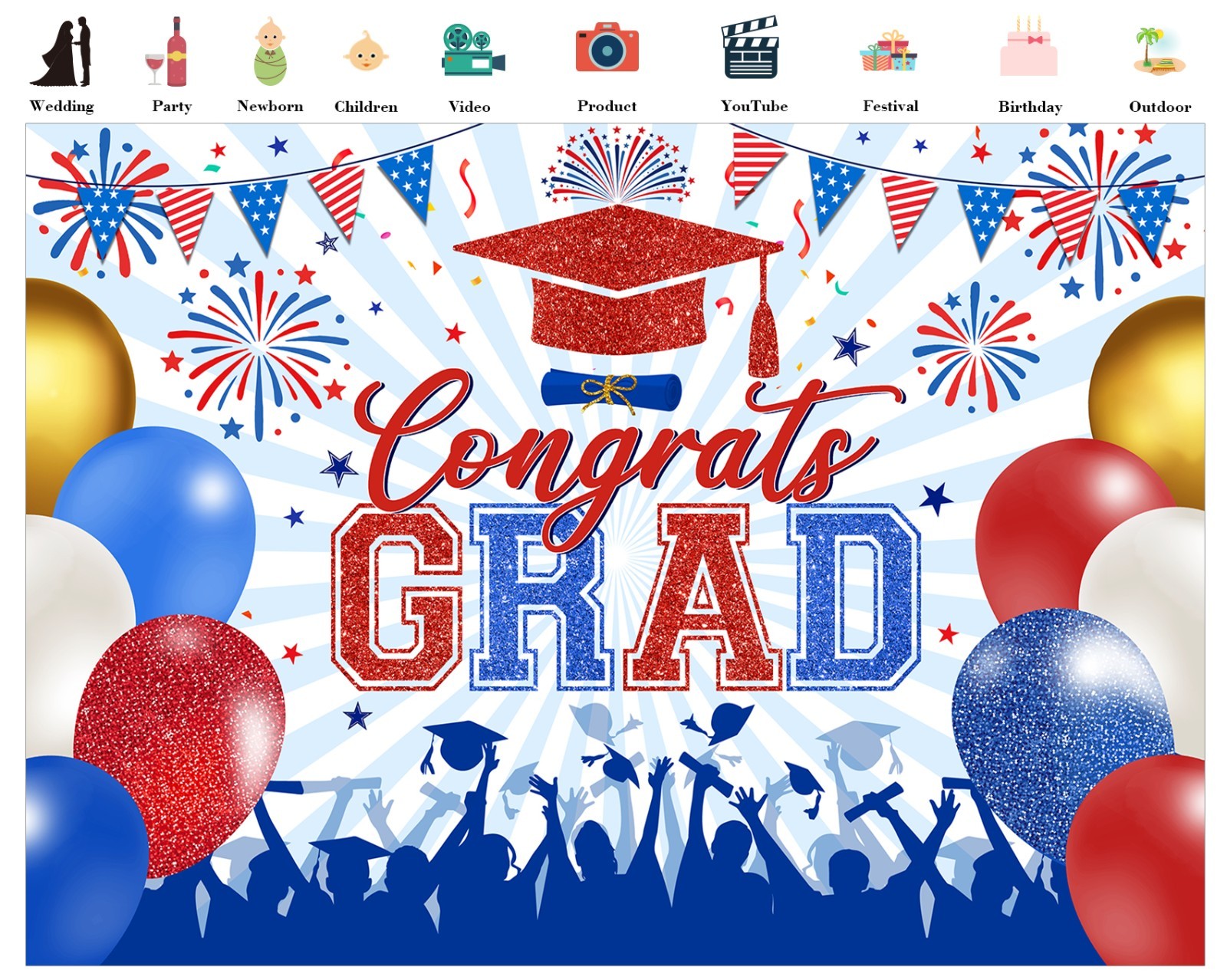 10x8ft Class of 2026 Graduation Backdrop Banner Congrats Grad Photo Background