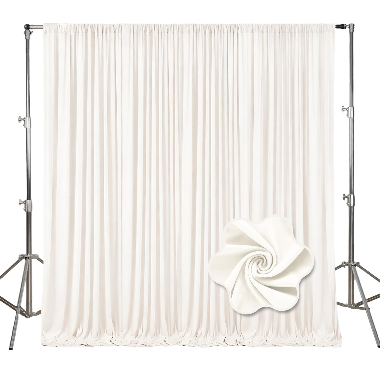 2 PCS 10×7 Ft Ivory White Backdrop Curtains Polyester Fabric Drapes Wedding