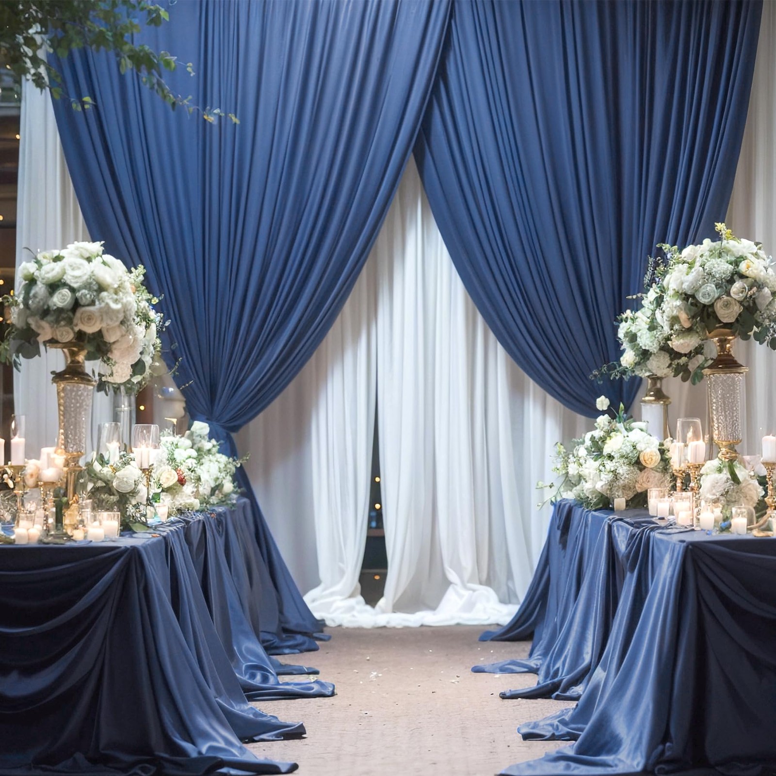 2 Panels 5ft x 12ft Navy Blue Backdrop Curtains, 10x12FT Total, Wrinkle Free