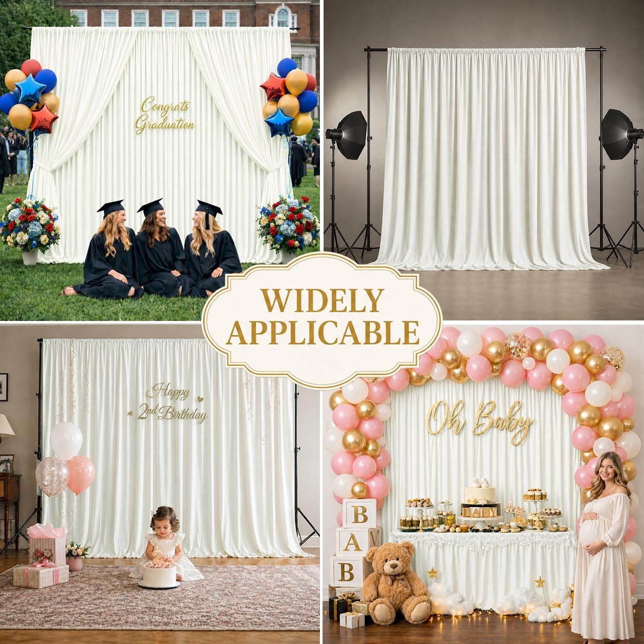 20×10 FT Ivory Wedding Backdrop Curtain, Fabric Backdrop Thick Polyester Drap…