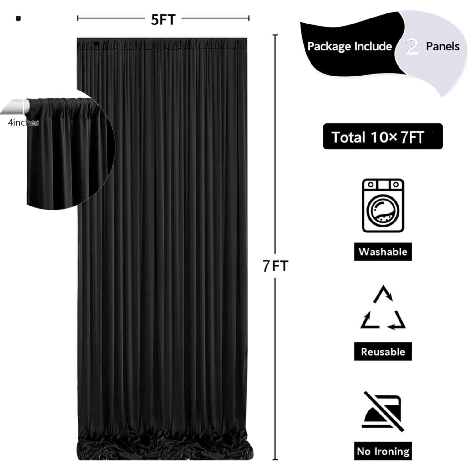 High-Quality 10ft x 7ft Black Backdrop Drapes for Photography & Celebrations
